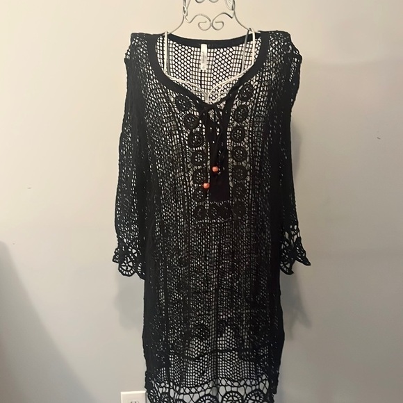 Francesca's Black Crochet Knit Swim Cover Up - Picture 2 of 6